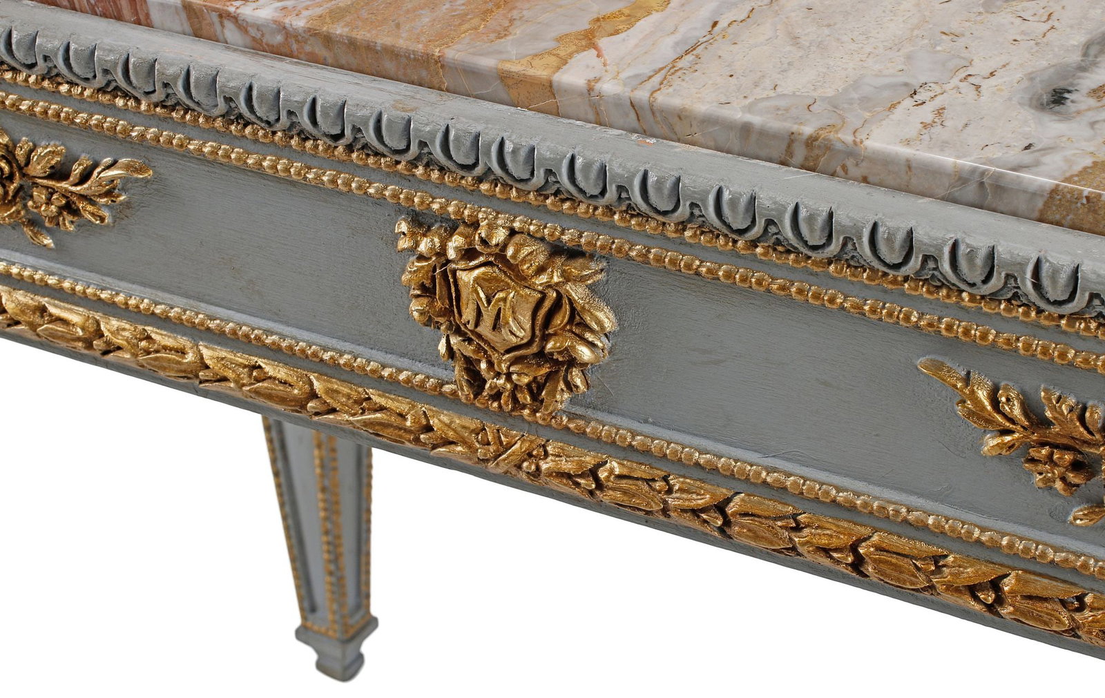NEOCLASSICAL STYLE MARBLE-TOP PARCEL-GILT CONSOLE TABLE - 4