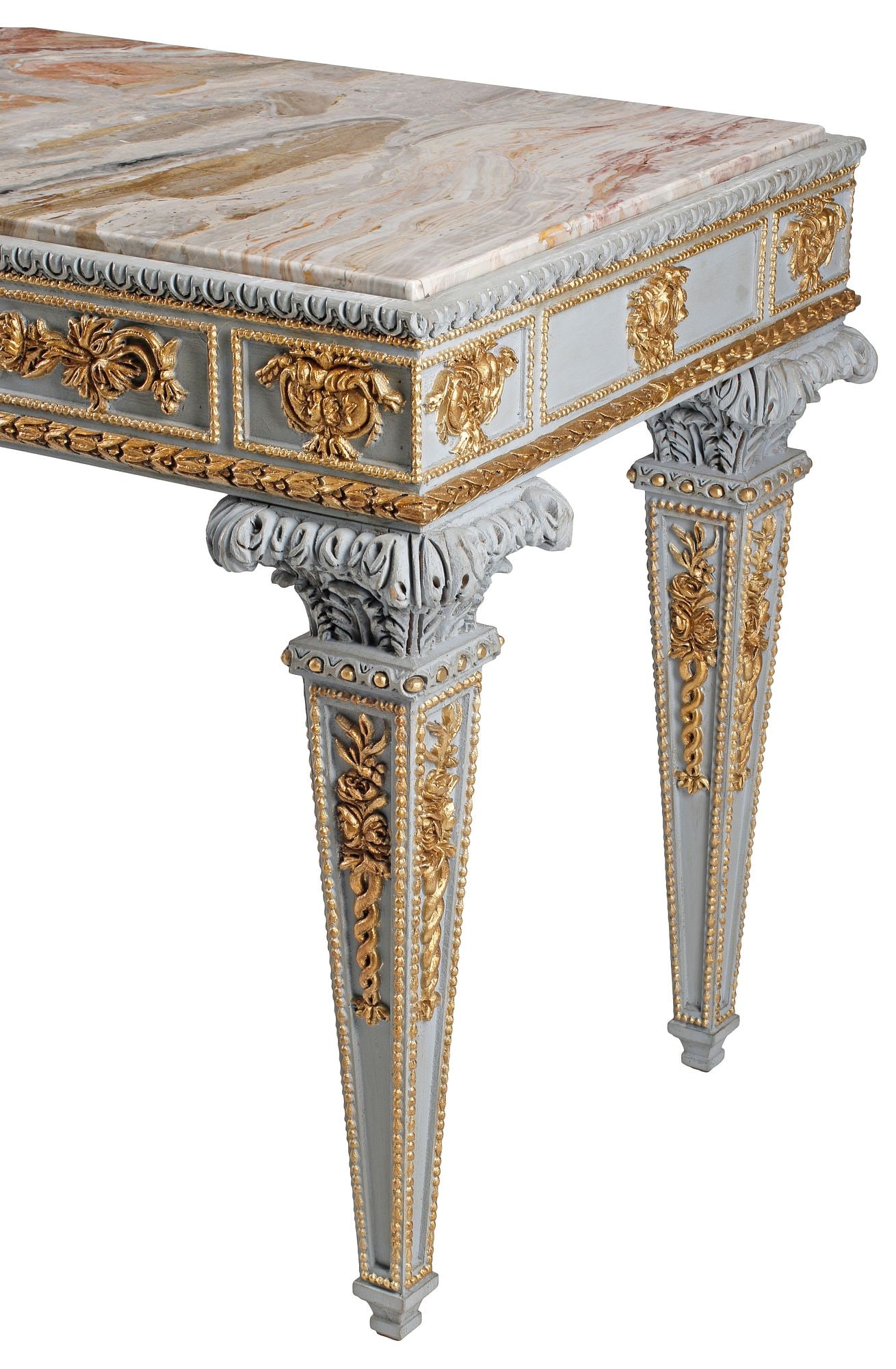 NEOCLASSICAL STYLE MARBLE-TOP PARCEL-GILT CONSOLE TABLE - 5