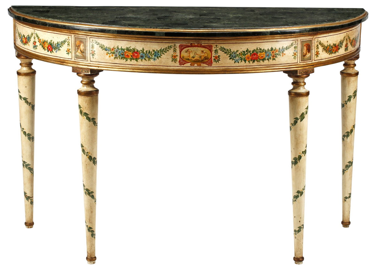NEOCLASSICAL STYLE PAINT-DECORATED DEMILUNE CONSOLE TABLE (1 of 7)