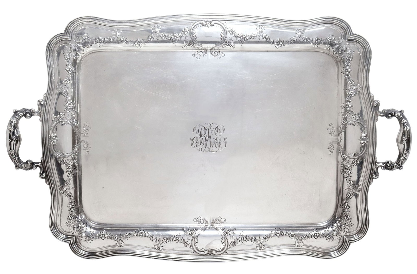 SUBSTANTIAL LORING ANDREWS STERLING SILVER SERVING TRAY, 154.32 OZT (1 of 6)