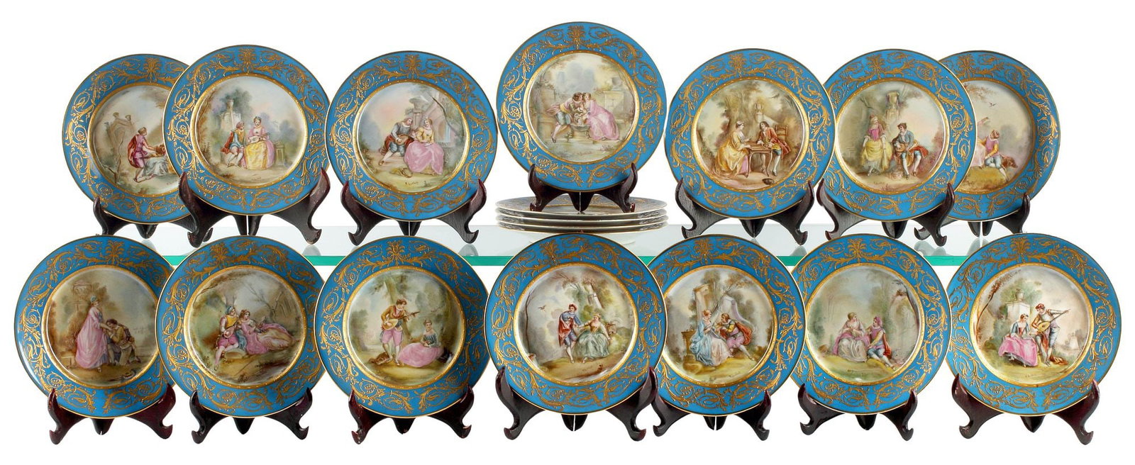 (18) FINE FRENCH SEVRES STYLE PARCEL-GILT BLEU CELESTE PORCELAIN SALAD PLATES (1 of 20)