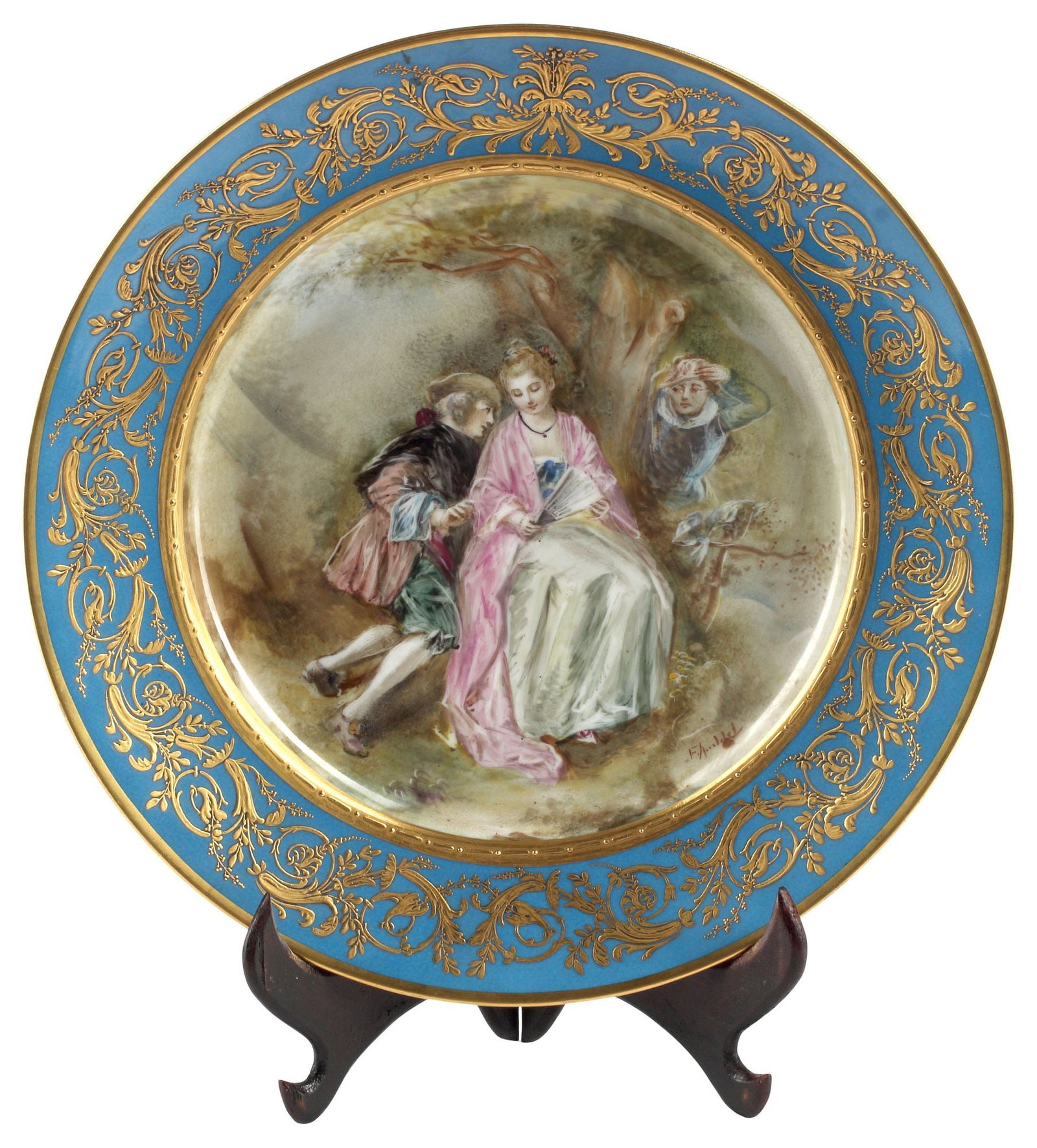FINE FRENCH SEVRES STYLE PARCEL-GILT BLEU CELESTE PORCELAIN SERVING PLATTER (1 of 5)