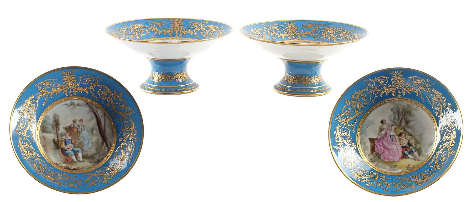 (4) FINE FRENCH SEVRES STYLE PARCEL-GILT BLEU CELESTE PORCELAIN FOOTED COMPOTES (1 of 8)