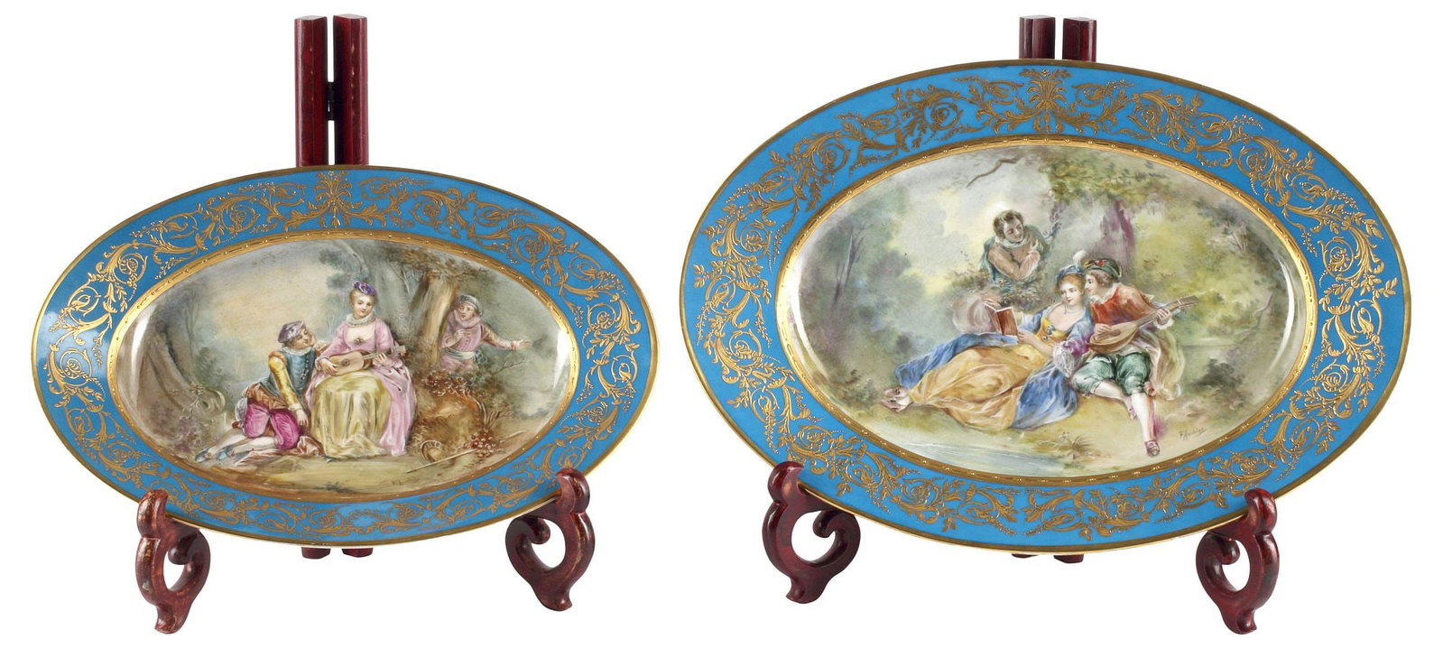 (2) FINE FRENCH SEVRES STYLE PARCEL-GILT BLEU CELESTE PORCELAIN SERVING PLATTERS (1 of 7)