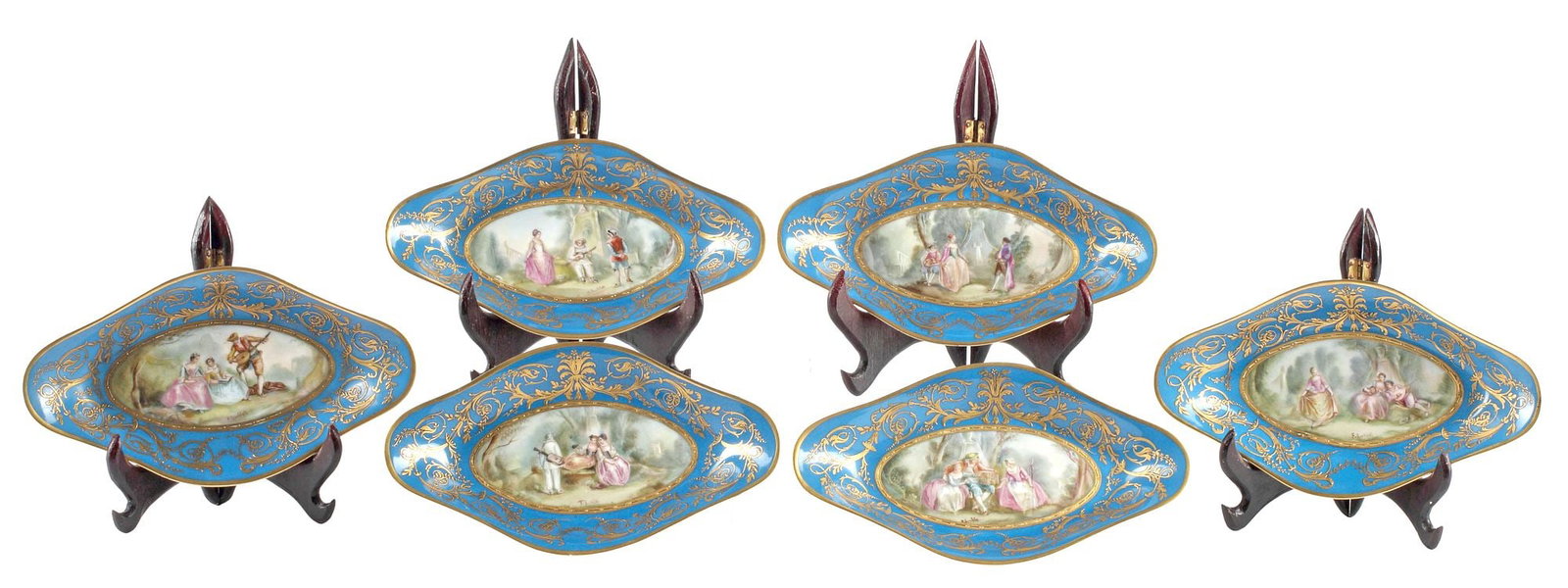 (6) FINE FRENCH SEVRES STYLE PARCEL-GILT BLEU CELESTE PORCELAIN SWEETMEAT DISHES (1 of 8)