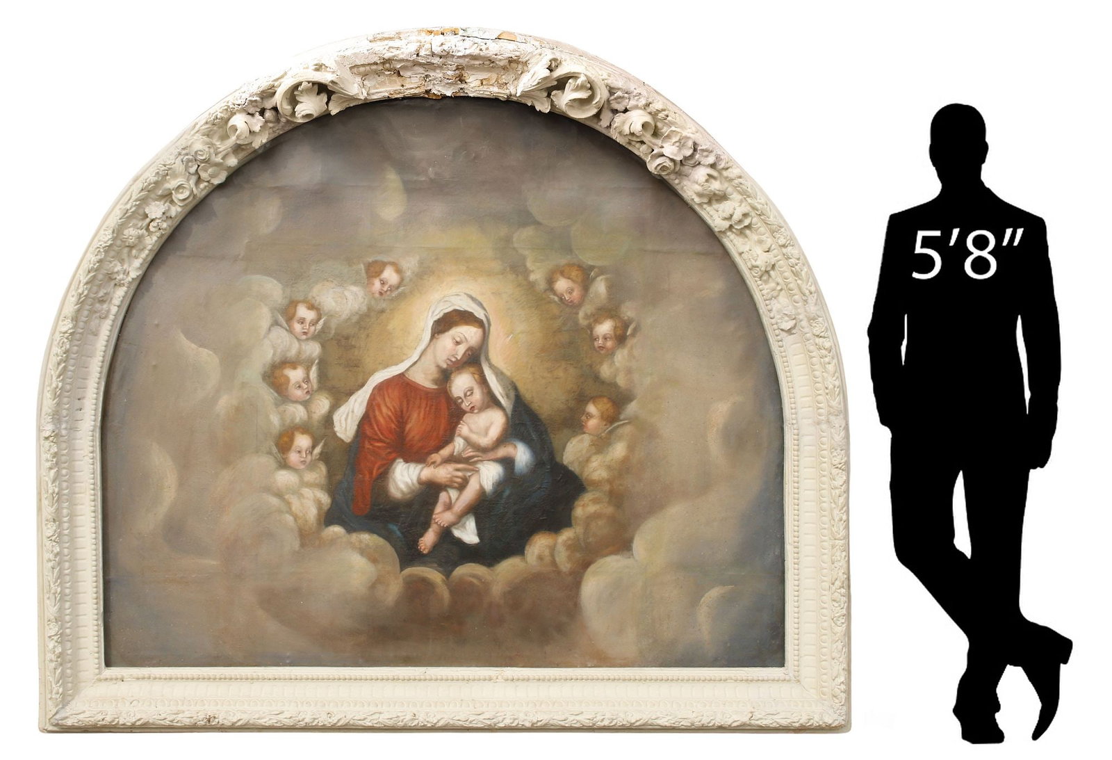 MONUMENTAL RELIGIOUS LUNETTE PAINTING AFTER SALVI, 'MADONNA & CHILD' (1 of 8)