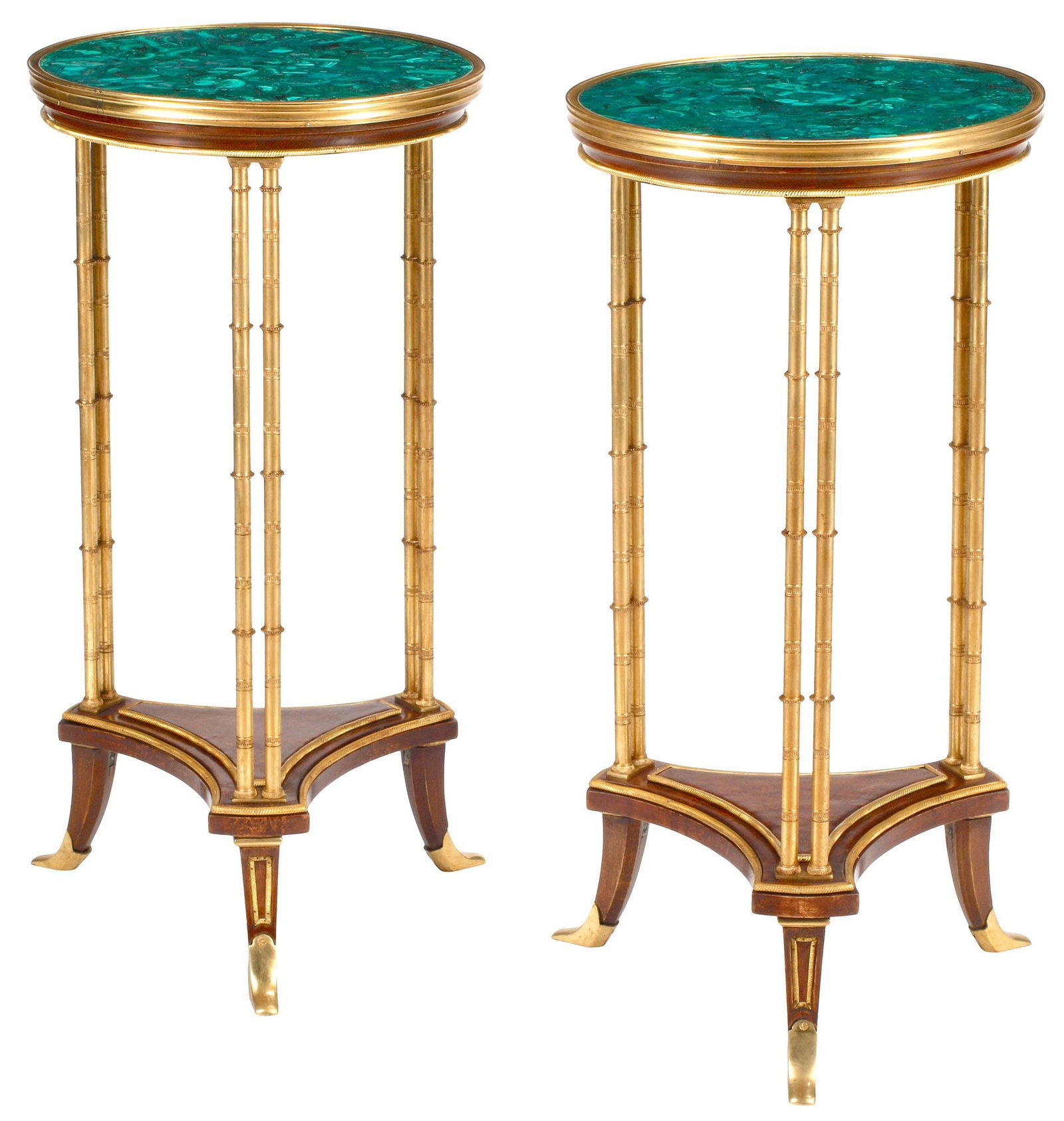 (2) NEOCLASSICAL STYLE MALACHITE-TOP ORMOLU PEDESTAL SIDE TABLES (1 of 5)