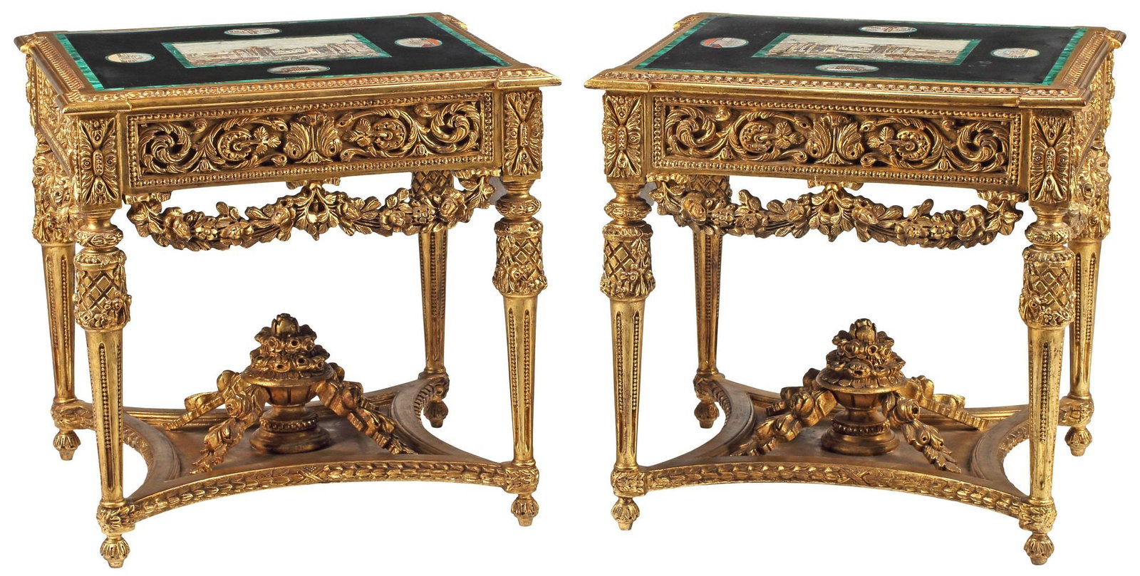(2) LOUIS XVI STYLE MICROMOSAIC-TOP GILT SIDE TABLES WITH GRAND TOUR MOTIFS (1 of 8)