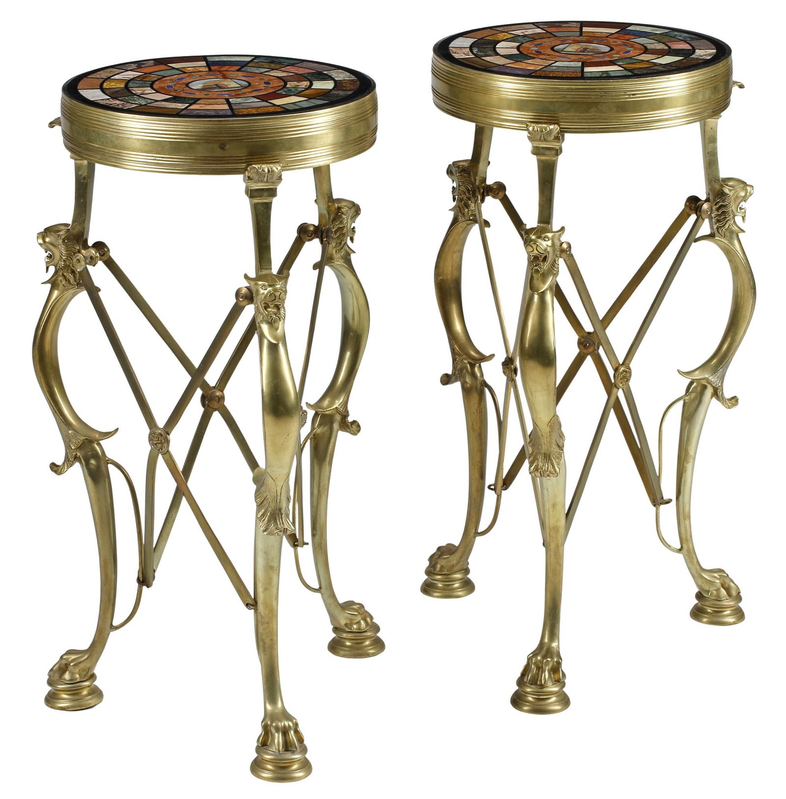 (2) NEOCLASSICAL STYLE MICROMOSAIC & SPECIMEN MARBLE-INLAID SIDE TABLES (1 of 6)