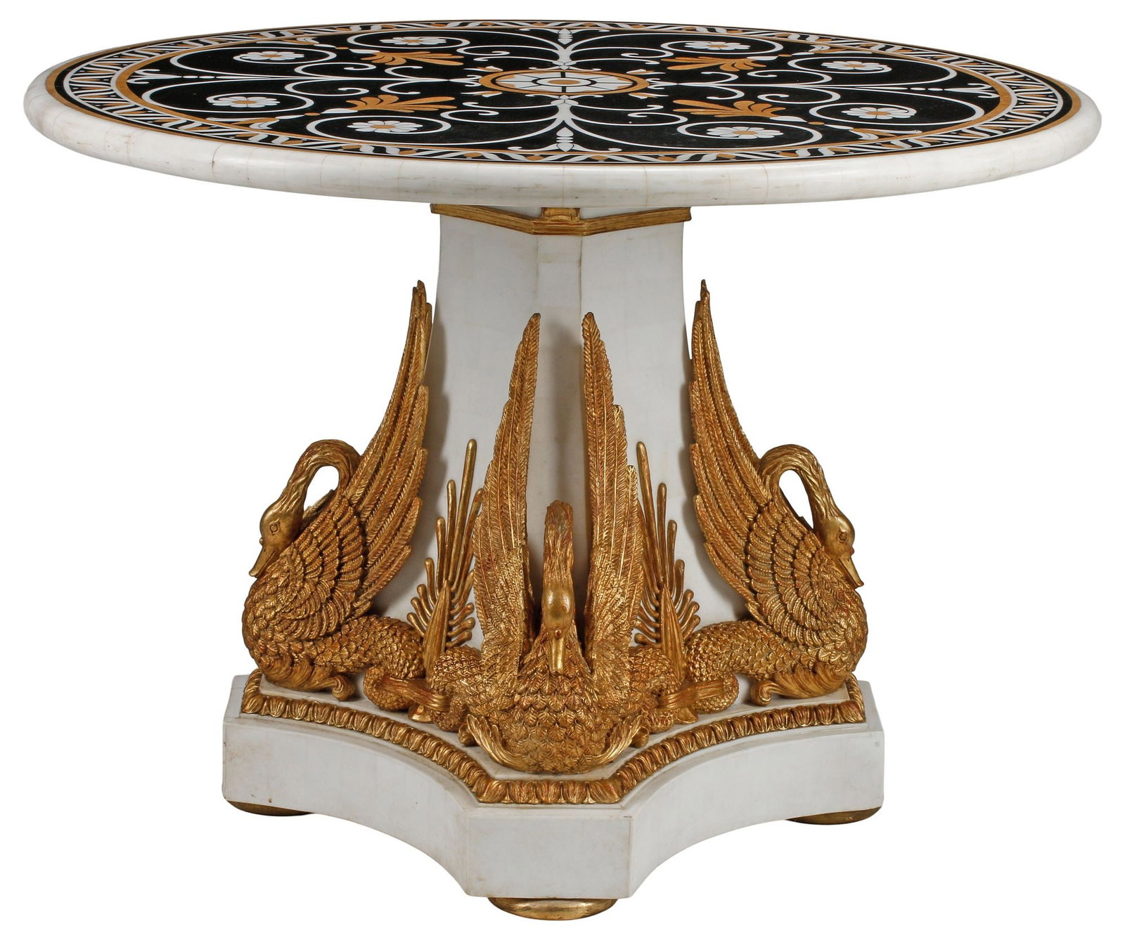 NEOCLASSICAL STYLE PARCEL-GILT & PIETRA-DURA INLAID MARBLE TABLE (1 of 6)