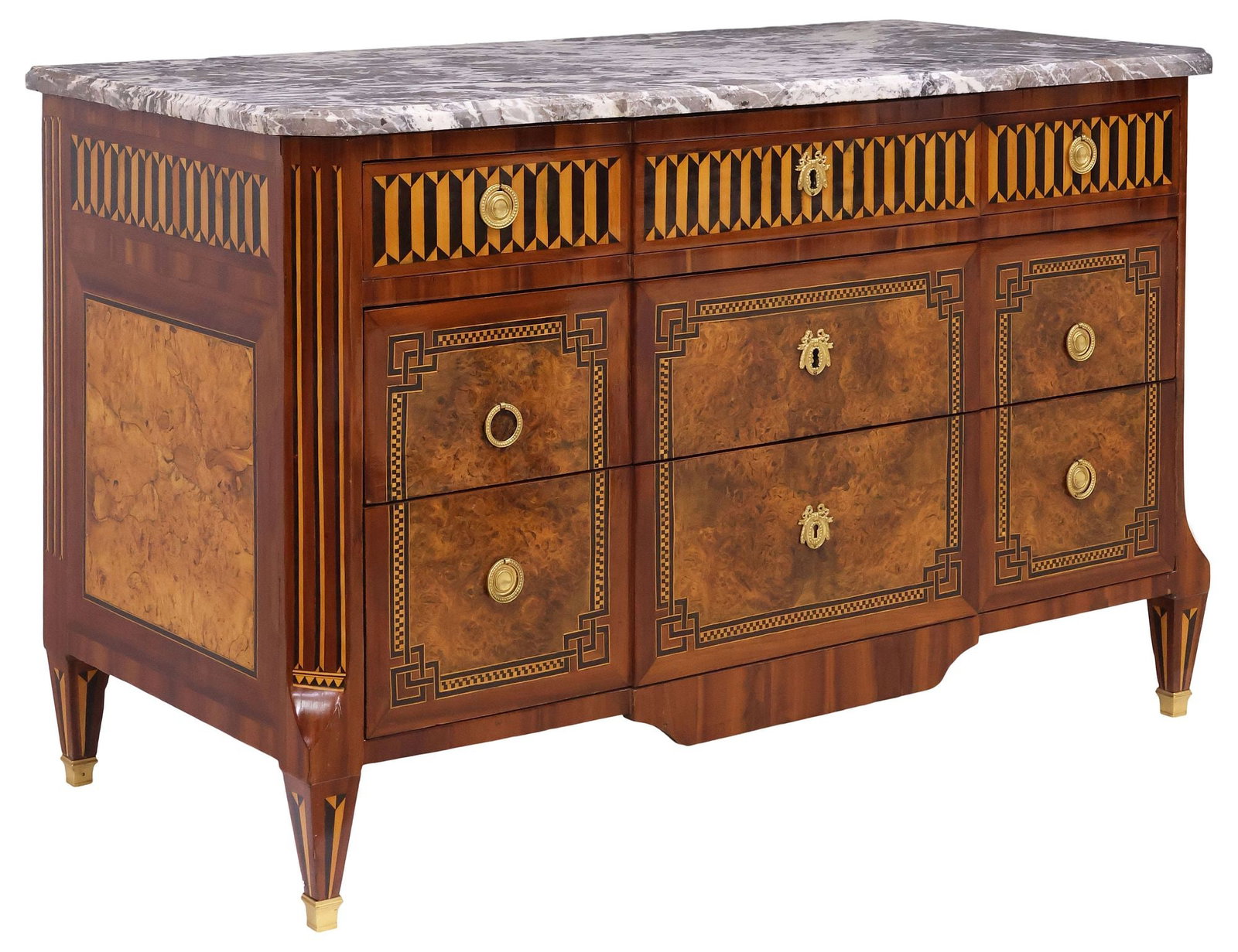 FINE FRENCH LOUIS XVI STYLE MARBLE-TOP PARQUETRY-INLAID COMMODE (1 of 6)