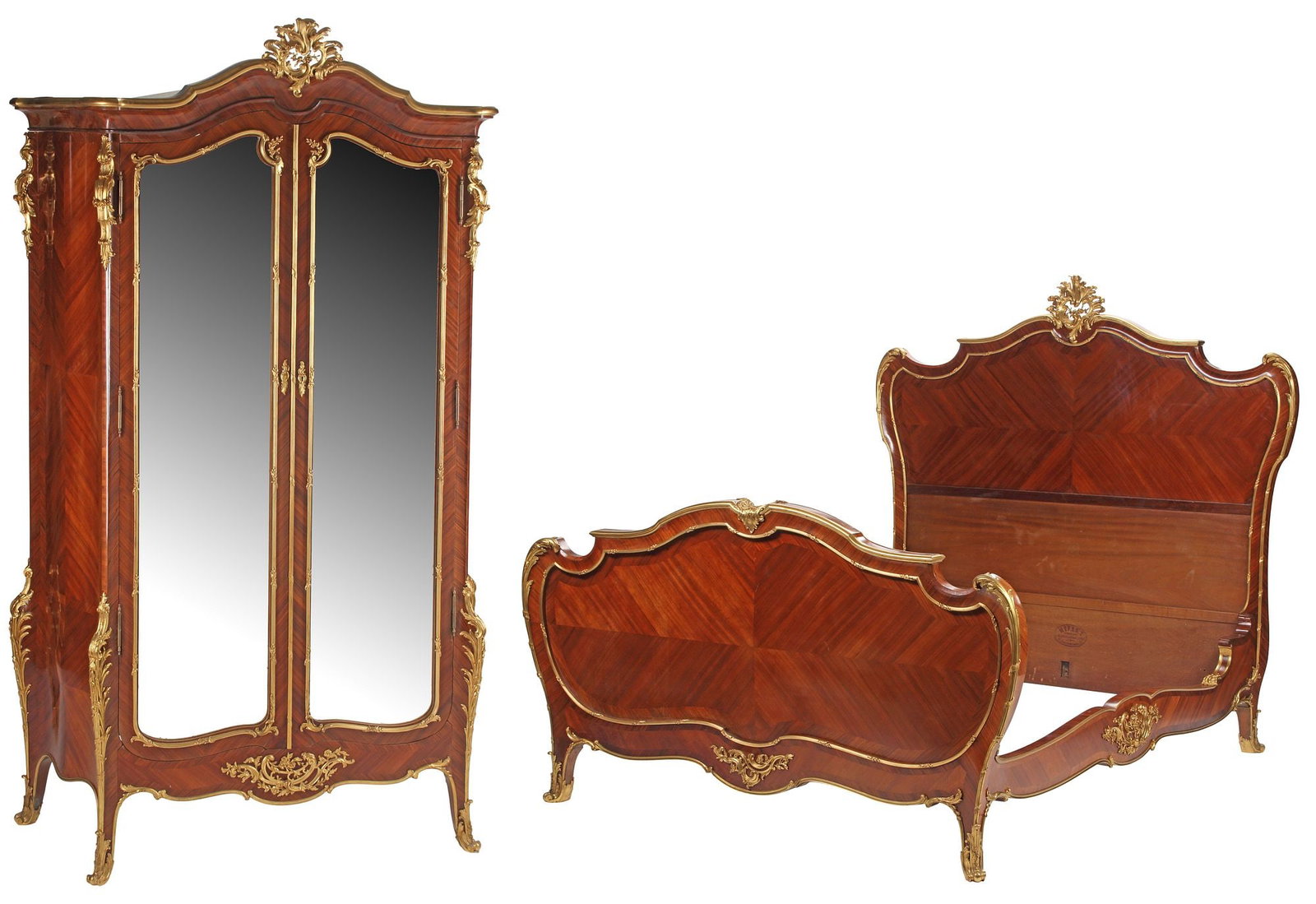 (2) FINE FRENCH MAISON MILLET LOUIS XV STYLE ORMOLU-MOUNTED BED & ARMOIRE SET (1 of 18)