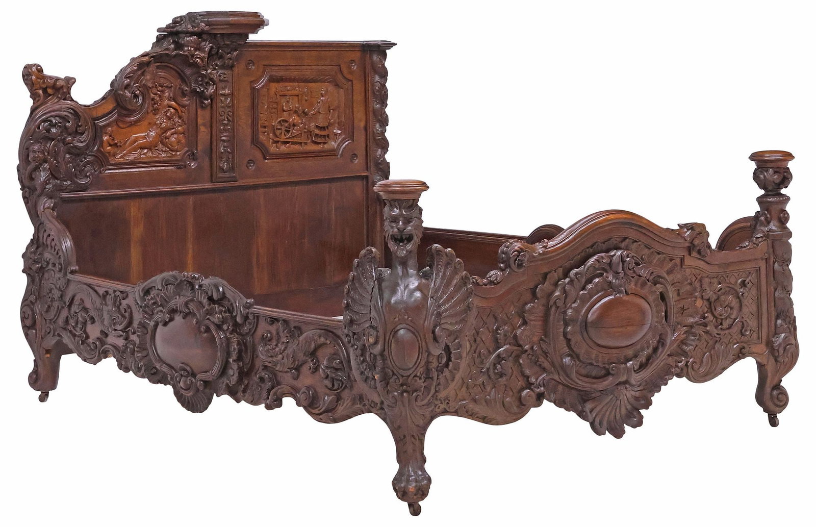 EXQUISITE FRENCH RENAISSANCE REVIVAL HIGHLY CARVED OAK BED (1 of 12)