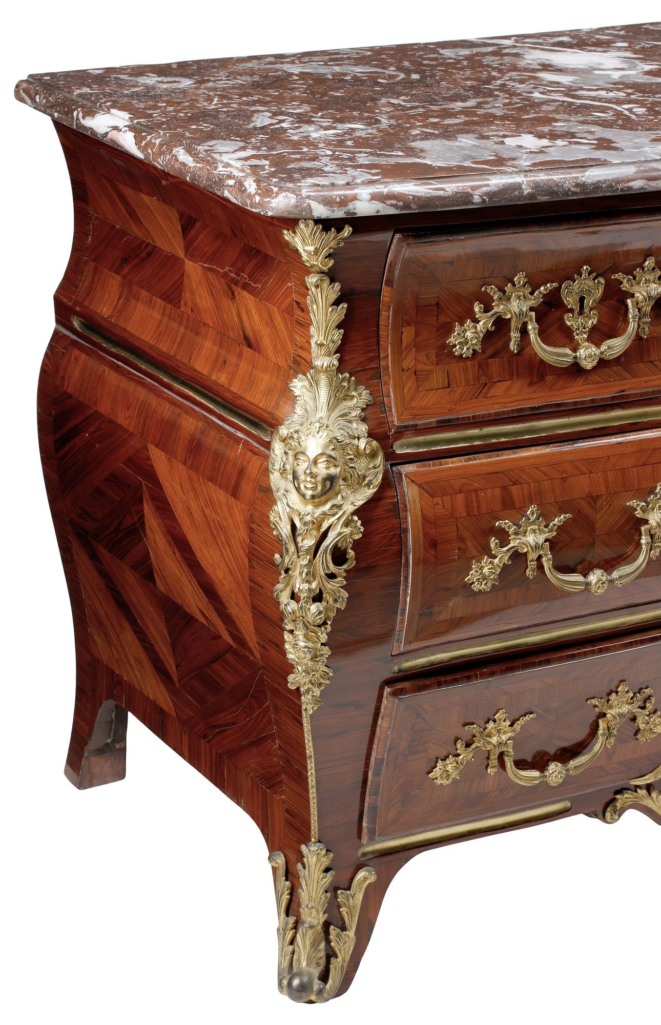 FRENCH REGENCE MARBLE-TOP ORMOLU-MOUNTED BOMBE COMMODE, 18TH C. - 2