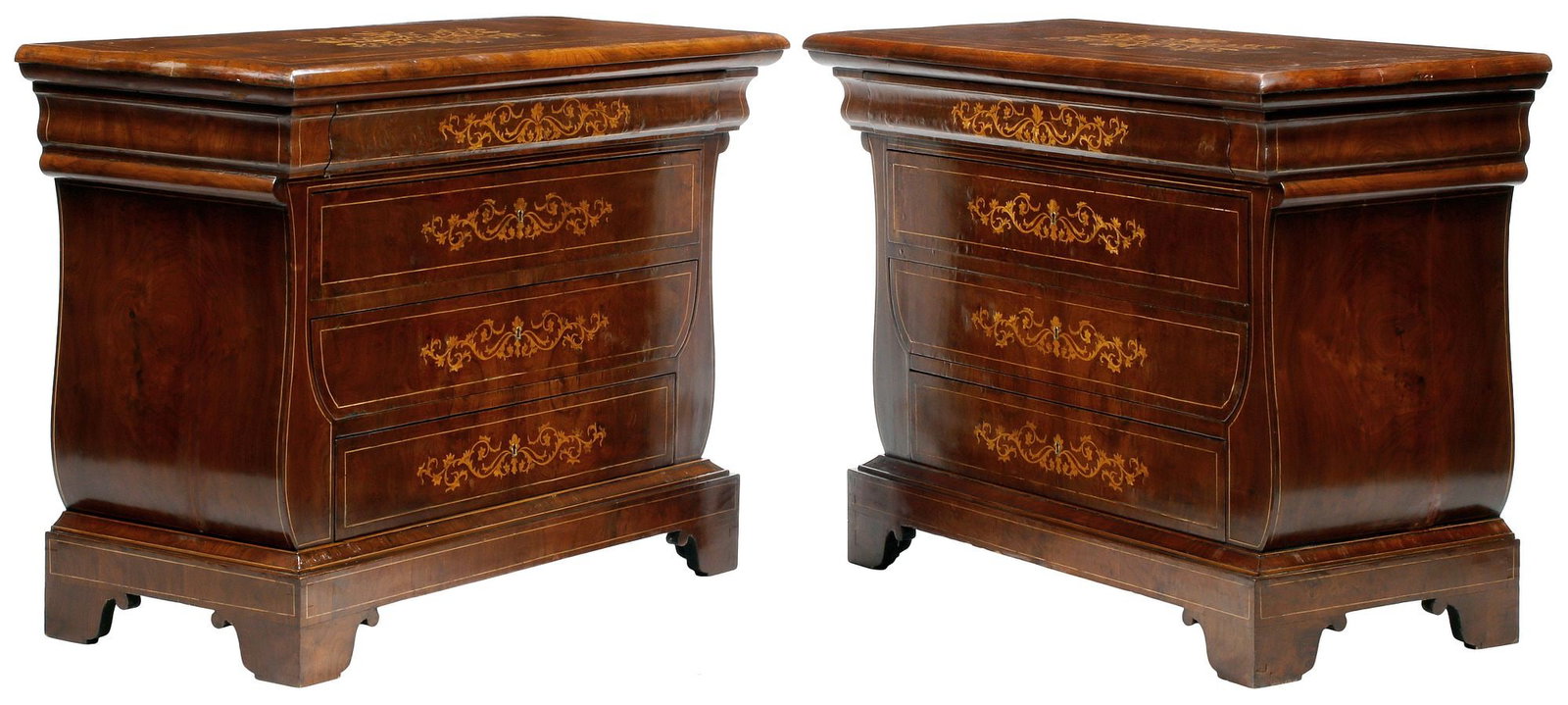 (2) CONTINENTAL MARQUETRY-INLAID BURLWOOD COMMODES (1 of 7)