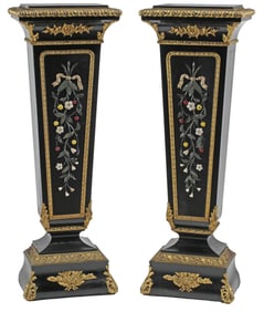 (2) FRENCH NAPOLEON III ORMOLU-MOUNTED & STONE-INLAID PEDESTALS