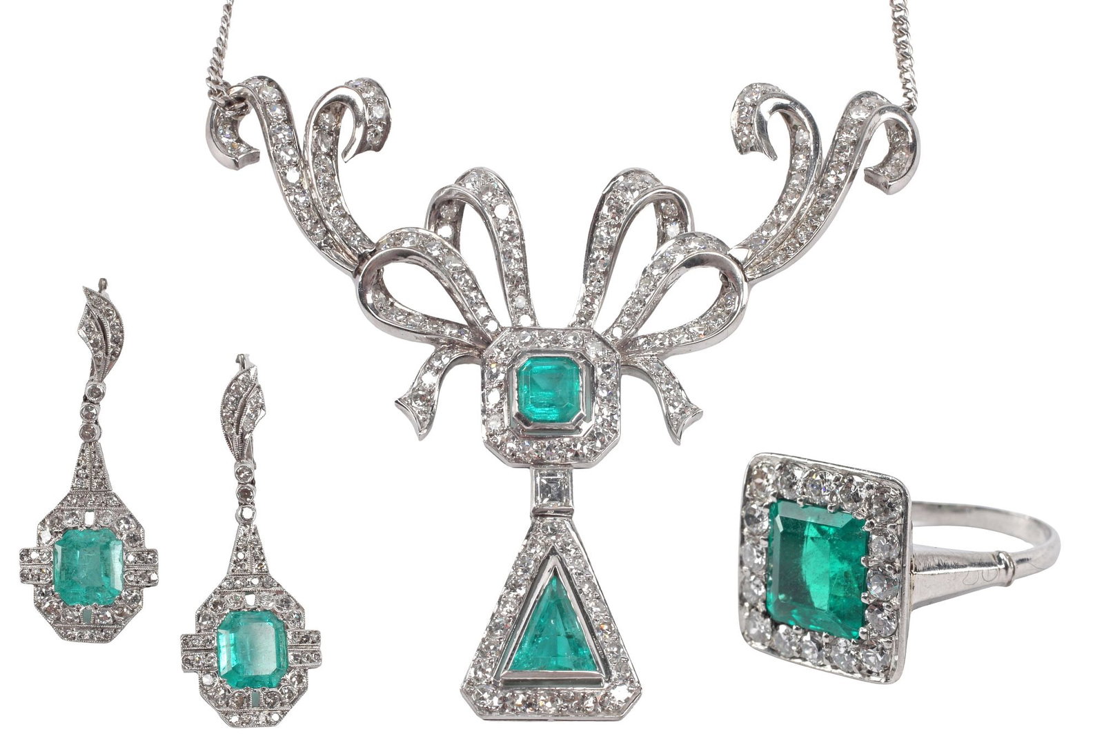 (3) FINE ESTATE 18KT GOLD, 6.14 CTTW EMERALD & 8.25CTTW DIAMOND JEWELRY SUITE (1 of 7)