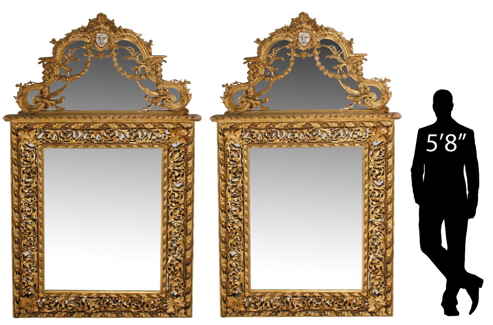 (2) MONUMENTAL REGENCE STYLE GILT & SILVERED MIRRORS, 97"H (1 of 6)