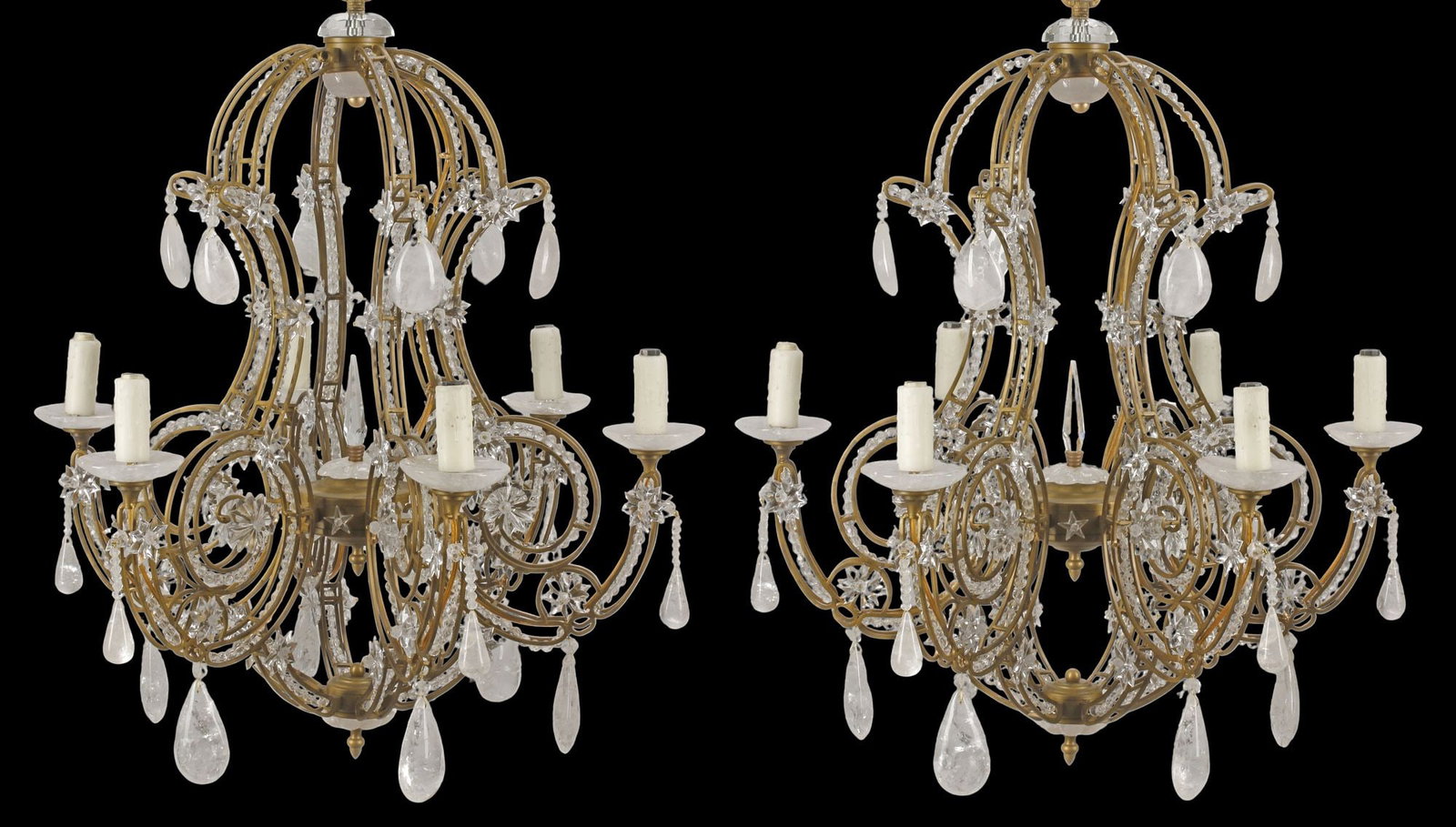 (2) NEOCLASSICAL STYLE SCROLLED ROCK CRYSTAL 6-LIGHT CHANDELIERS (1 of 5)