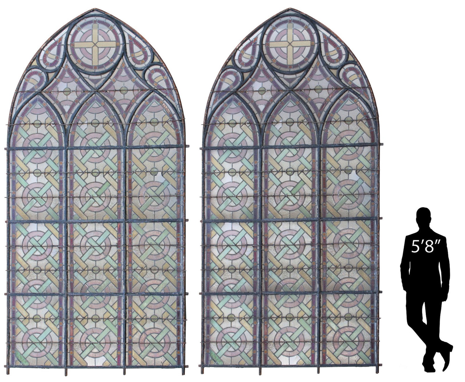 (2) MONUMENTAL FLEMISH STAINED GLASS ARCHITECTURAL CHURCH WINDOWS, 158"H (1 of 6)
