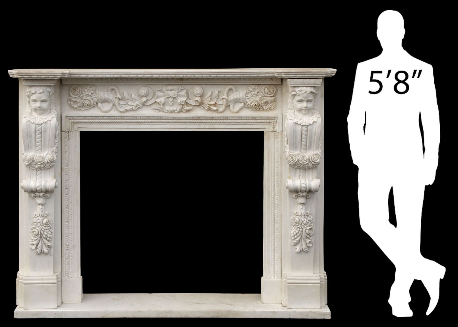 NEOCLASSICAL STYLE CARVED CARARRA MARBLE FIREPLACE SURROUND (1 of 6)