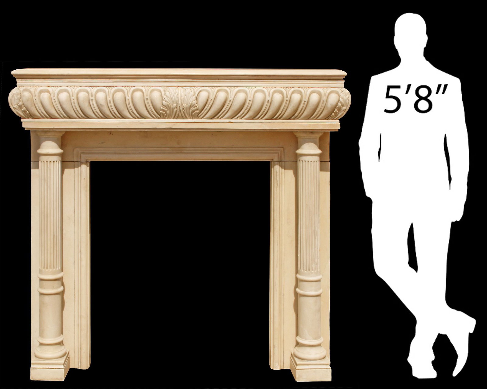 LARGE NEOCLASSICAL STYLE CARVED MARBLE FIREPLACE SURROUND, 53"H X 58"W (1 of 7)