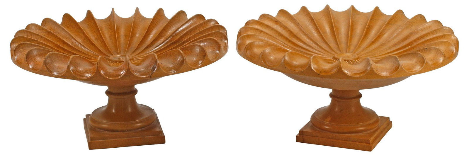 (2) LARGE NEOCLASSICAL STYLE CARVED SIENNA MARBLE FLUTED TAZZAS / URNS (1 of 5)