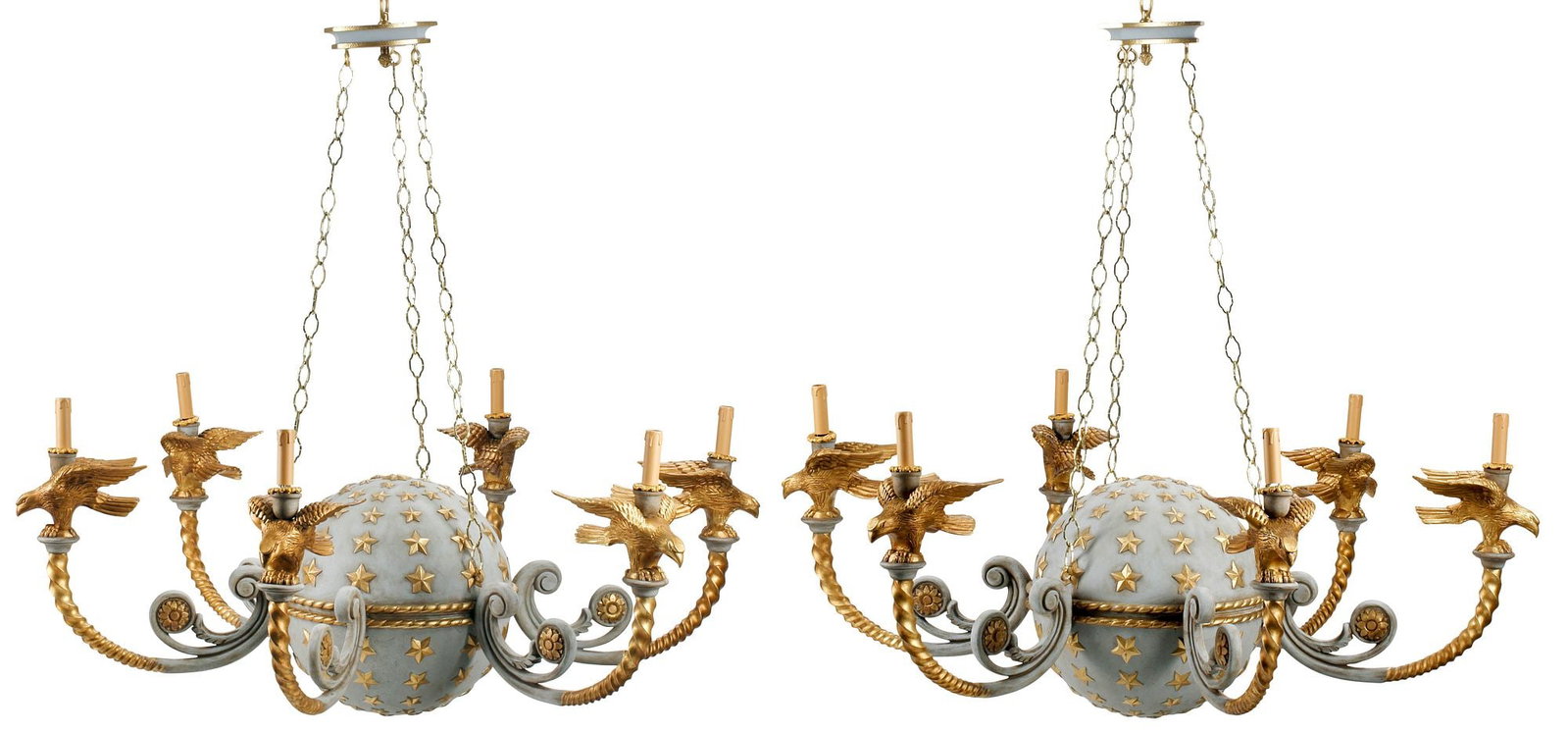 (2) EMPIRE STYLE PARCEL-GILT 'STELLAR' GLOBE & EAGLE CHANDELIERS, 53"DIAM (1 of 7)