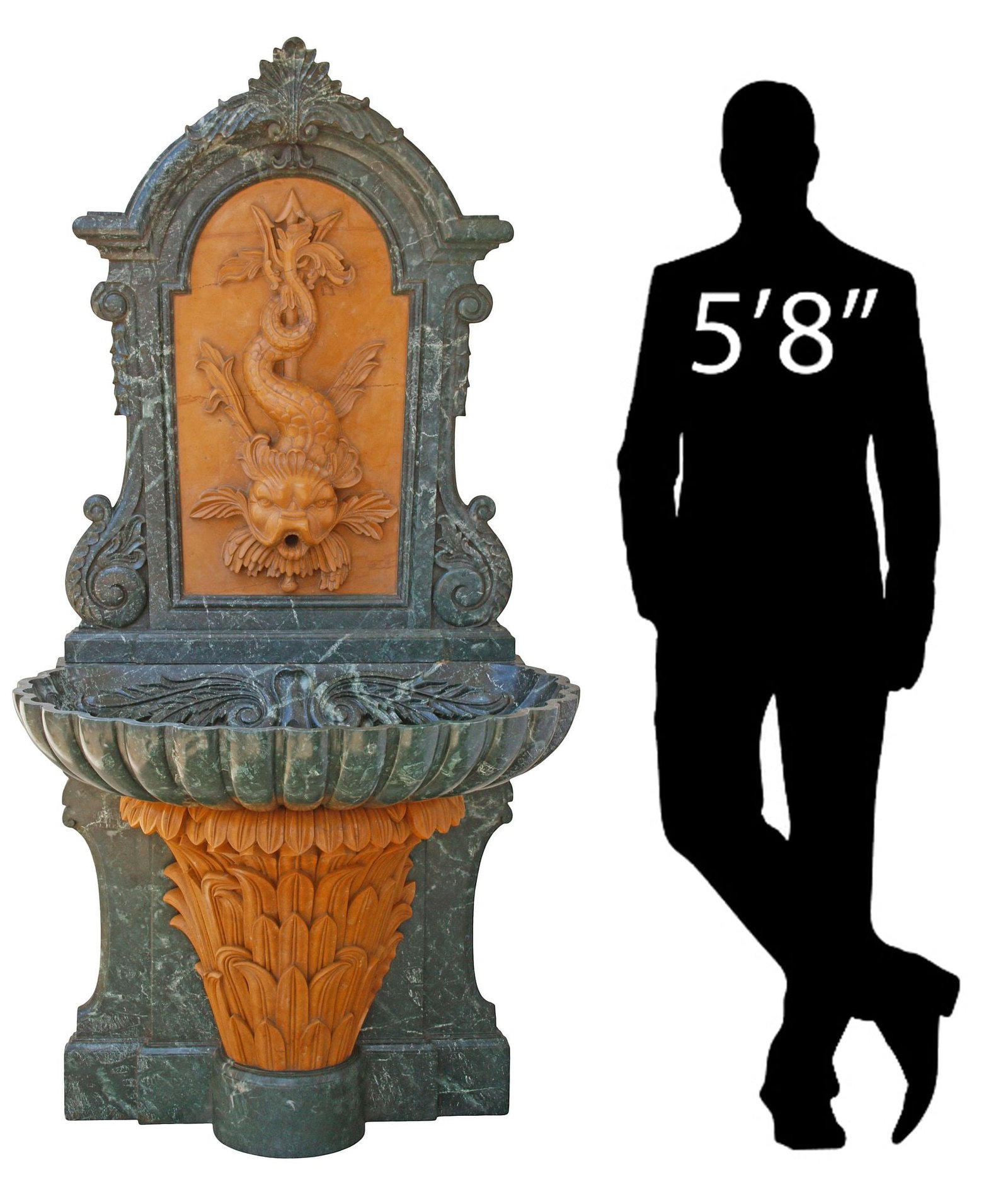 NEOCLASSICAL STYLE CARVED MARBLE FRENCH DOLPHIN GARDEN FOUNTAIN, 70"H (1 of 6)