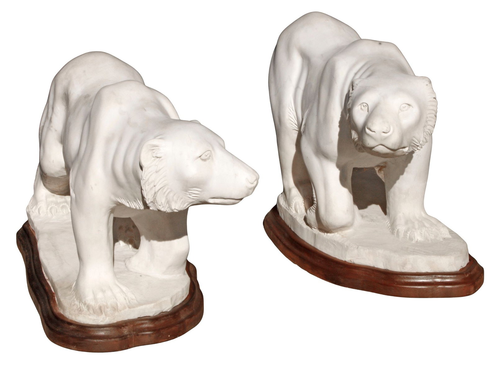 (2) LARGE CARVED MARBLE FIGURES ON STANDS, STANDING BEARS (1 of 4)