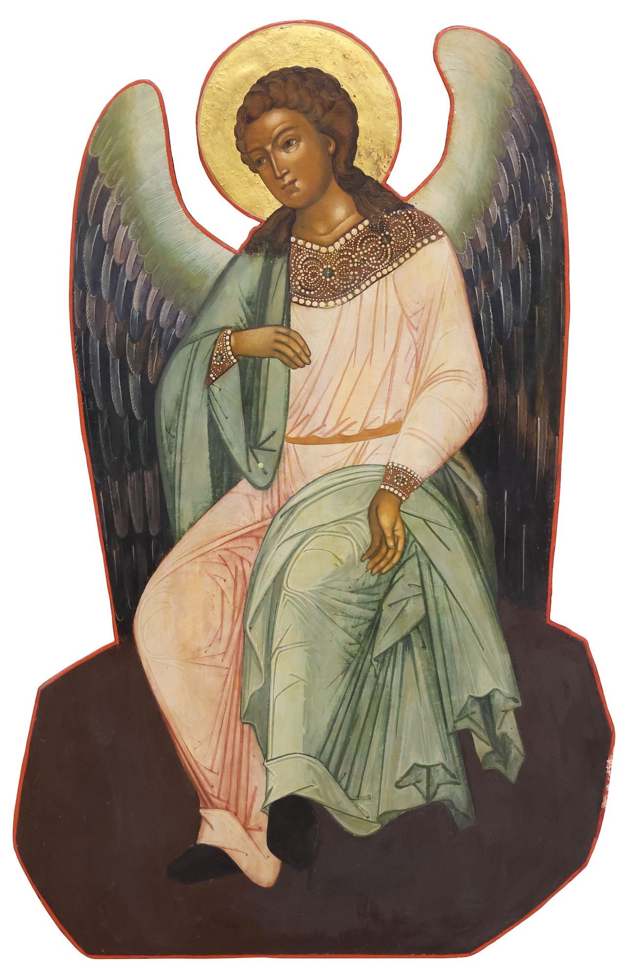 LARGE RUSSIAN ORTHODOX TEMPERA AND PARCEL GILT ICON ON PANEL, ANGEL OF GOD (1 of 4)