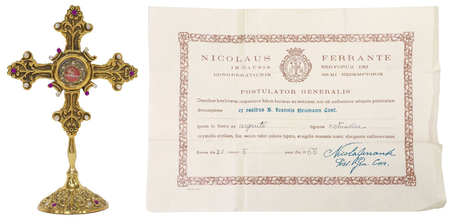 1ST-CLASS RELIC OF ST. JOHN NEUMANN IN ALTAR RELIQUARY WITH COA (1 of 9)