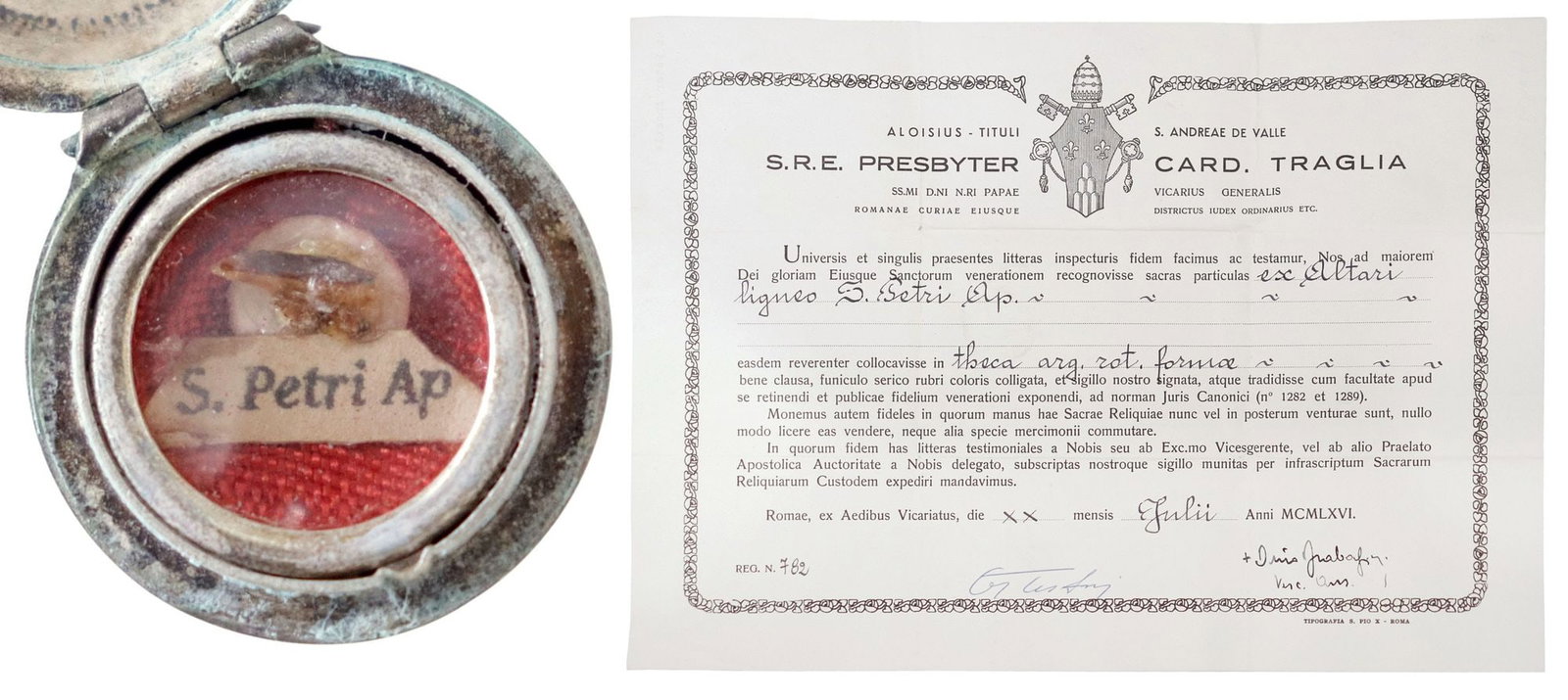 2ND-CLASS RELIC OF ST. PETER THE APOSTLE IN LOCKET RELIQUARY WITH COA (1 of 8)