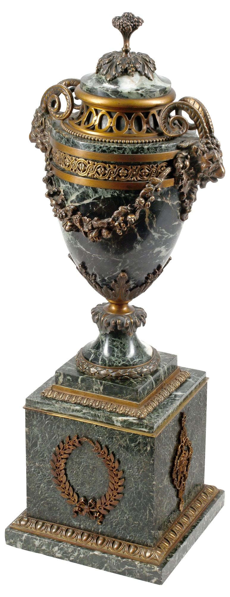 LARGE LOUIS XVI GREEN MARBLE CASSOLETTE / URN WITH BRONZE MOUNTS, 37"H (1 of 4)