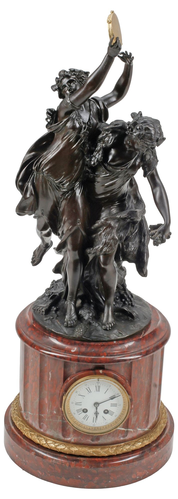 AFTER CLODION (1738-1814) PATINATED BRONZE & ROUGE MARBLE MANTEL CLOCK (1 of 6)