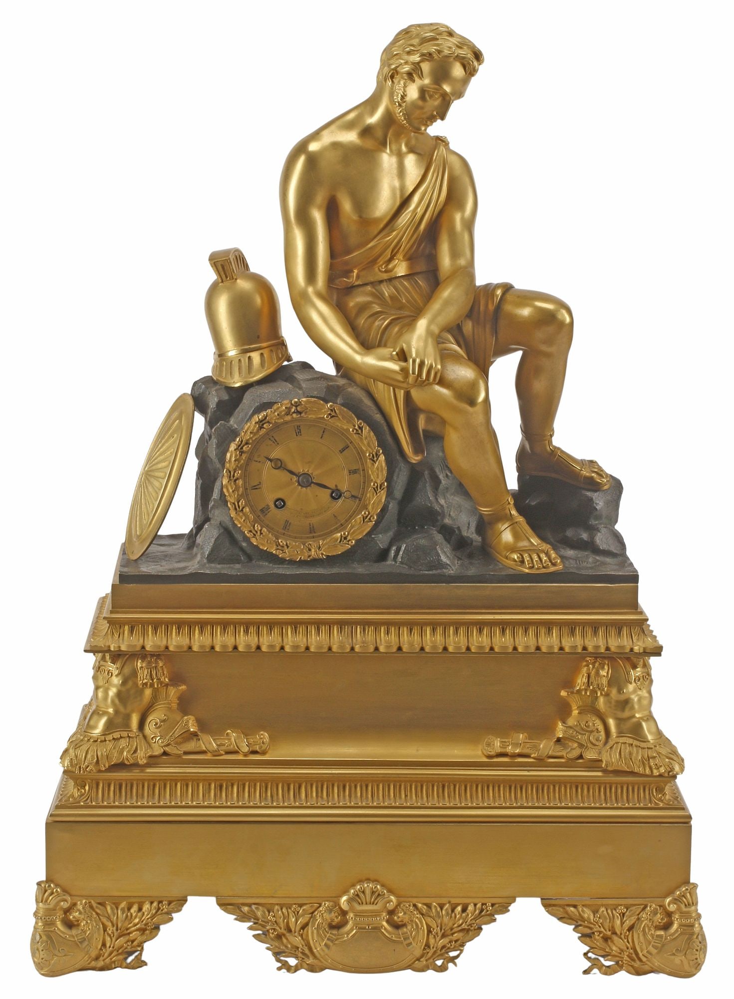 EMPIRE STYLE BRONZE FIGURAL ROMAN SOLDIER MANTEL CLOCK (1 of 7)