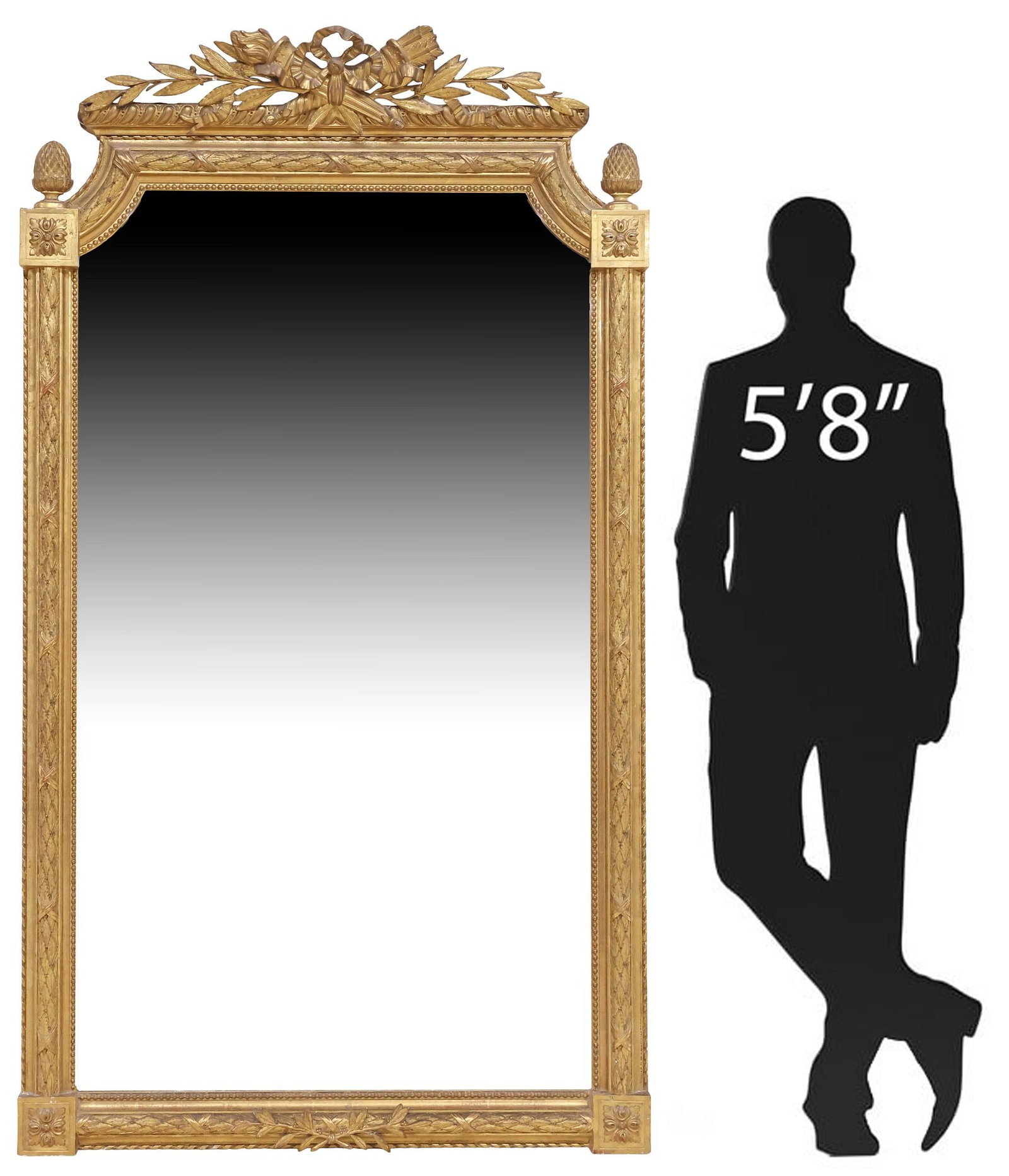 LARGE FRENCH LOUIS XVI STYLE GILTWOOD BEVELED MIRROR, 76.5"H (1 of 4)
