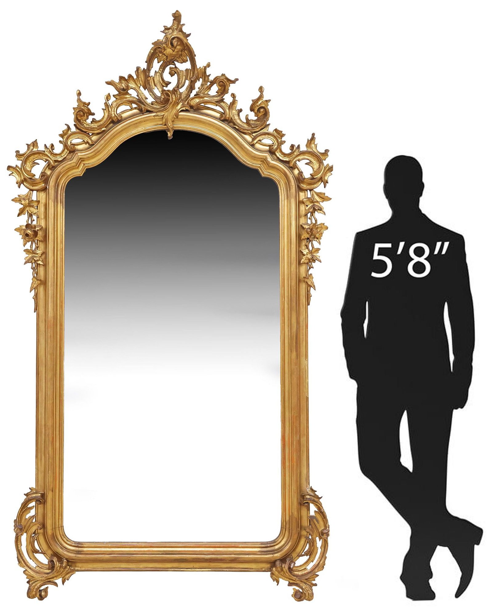 MONUMENTAL FRENCH LOUIS XV STYLE GILTWOOD MIRROR, 87"H (1 of 4)