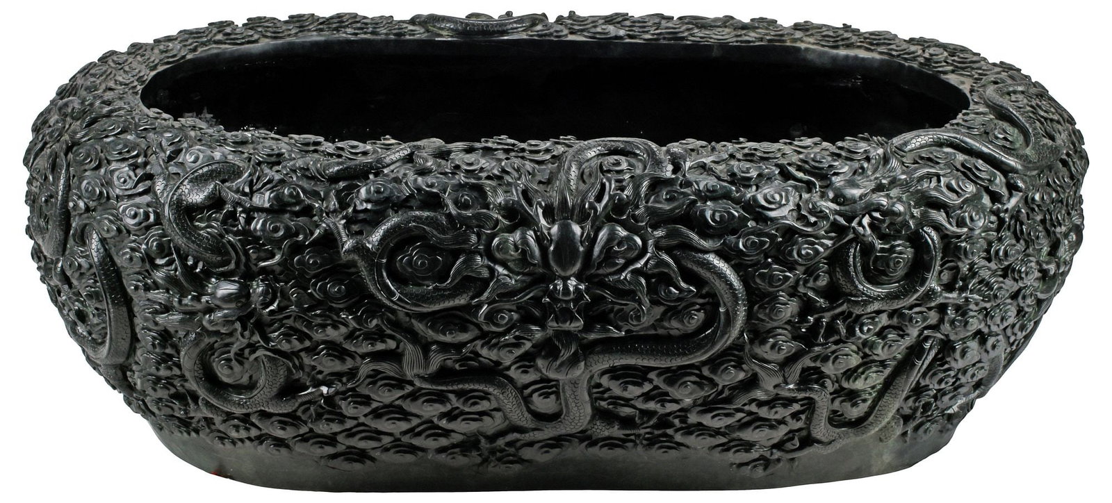 MONUMENTAL CHINESE CARVED HARDSTONE OVAL PLANTER / JARDINIERE, 44"L (1 of 5)