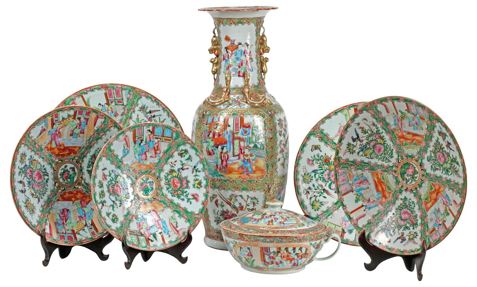 (7) CHINESE ROSE MEDALLION PORCELAIN TABLE ARTICLES, CHARGERS & VASE (1 of 7)