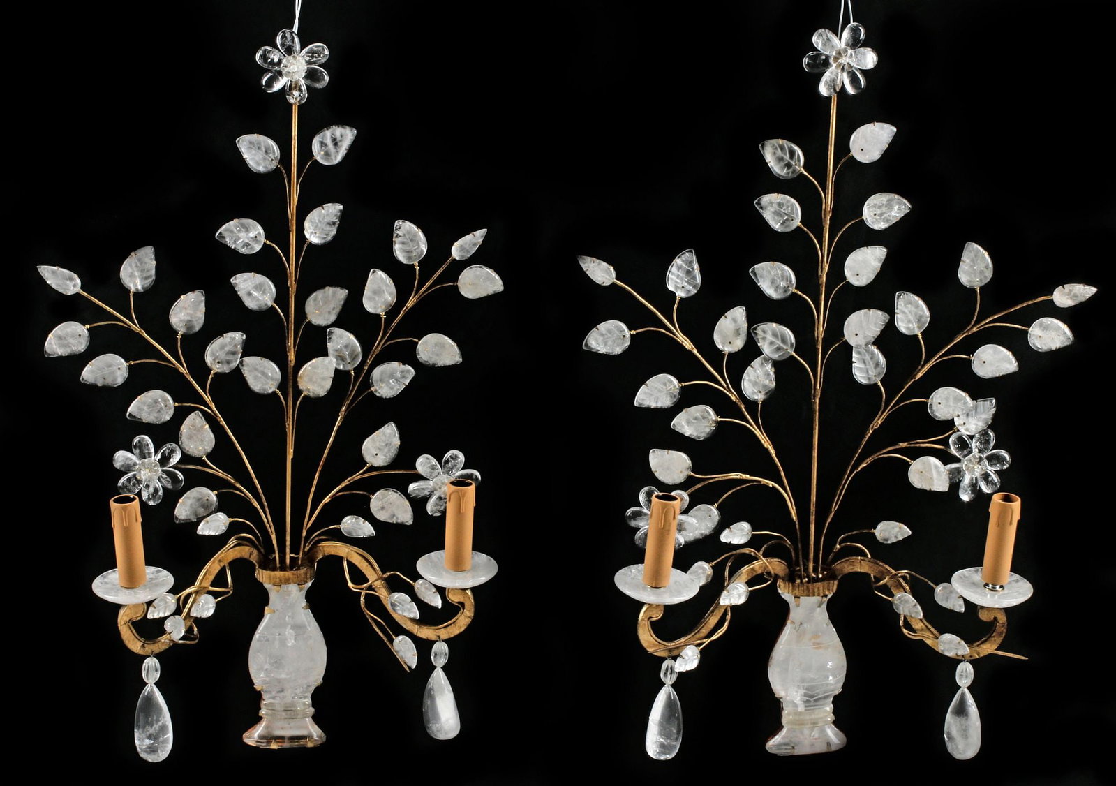 (2) MAISON BAGUES STYLE ROCK CRYSTAL FOLIATE 2-LIGHT WALL SCONCES (1 of 5)