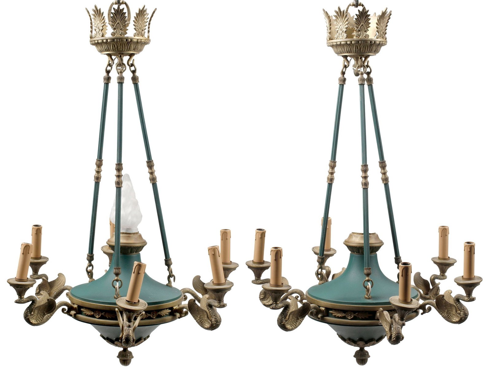 (2) EMPIRE STYLE TOLE PEINTE 7-LIGHT SWAN MOTIF CHANDELIERS (1 of 6)
