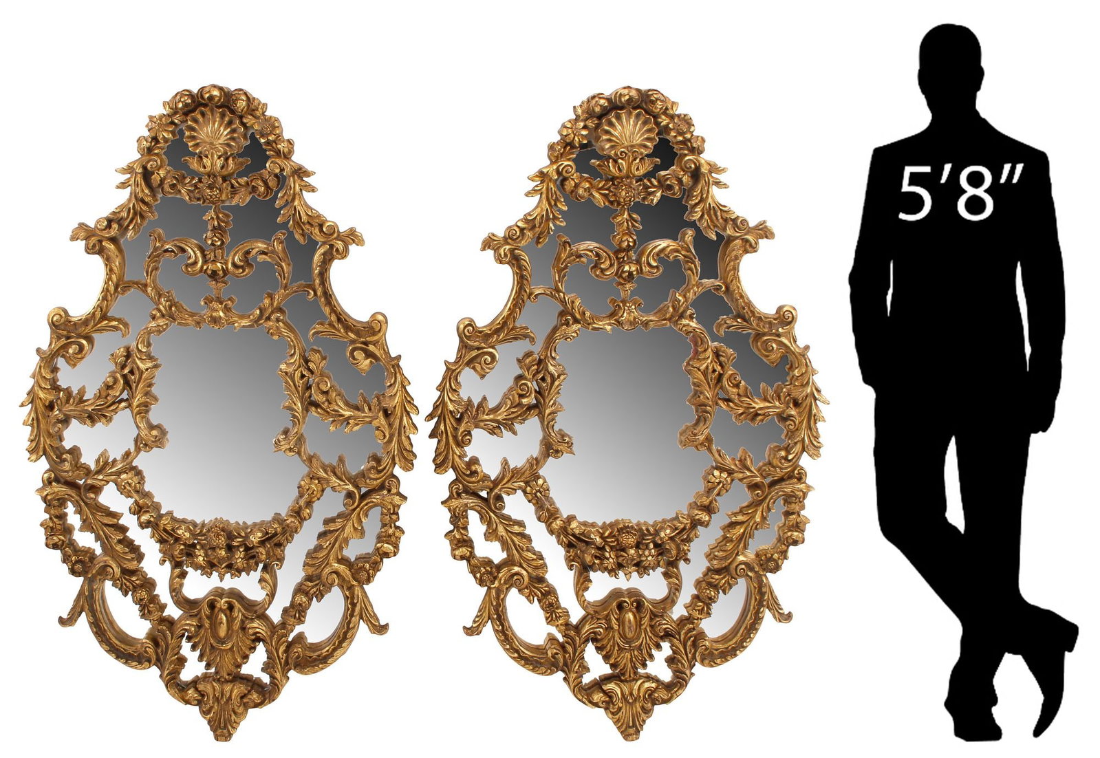 (2) LOUIS XV STYLE PARCEL-GILT CUSHION WALL MIRRORS, 55"H (1 of 9)