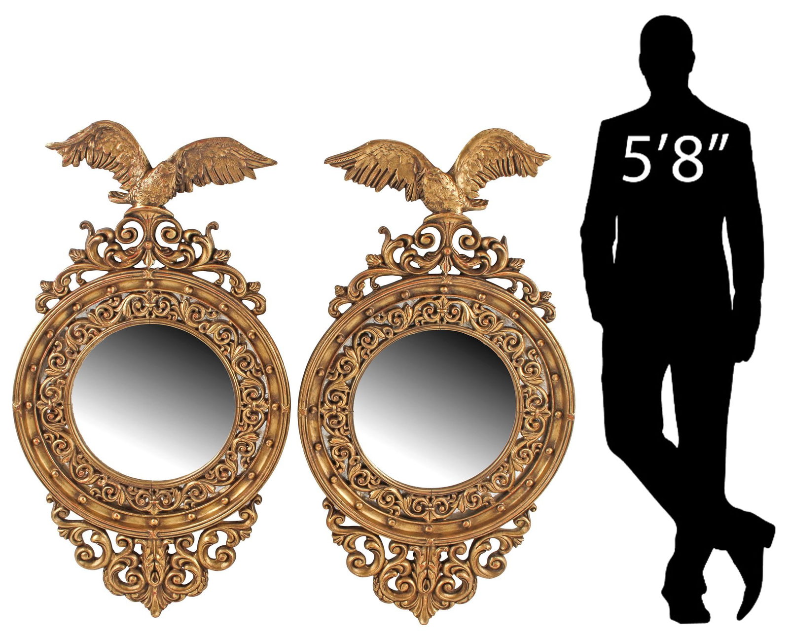 (2) REGENCY STYLE PARCEL-GILT EAGLE MOTIF WALL MIRRORS, 48"H (1 of 8)
