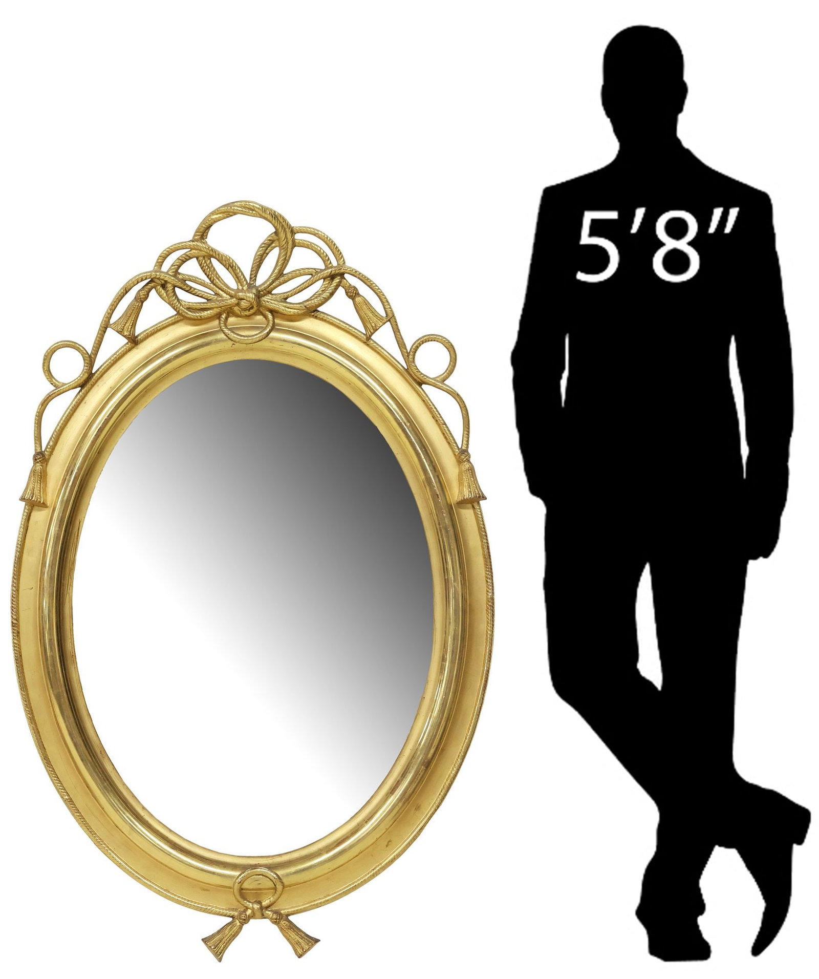 LARGE FRENCH LOUIS XVI STYLE ROPE CREST GILTWOOD MIRROR, 45.75"H (1 of 4)