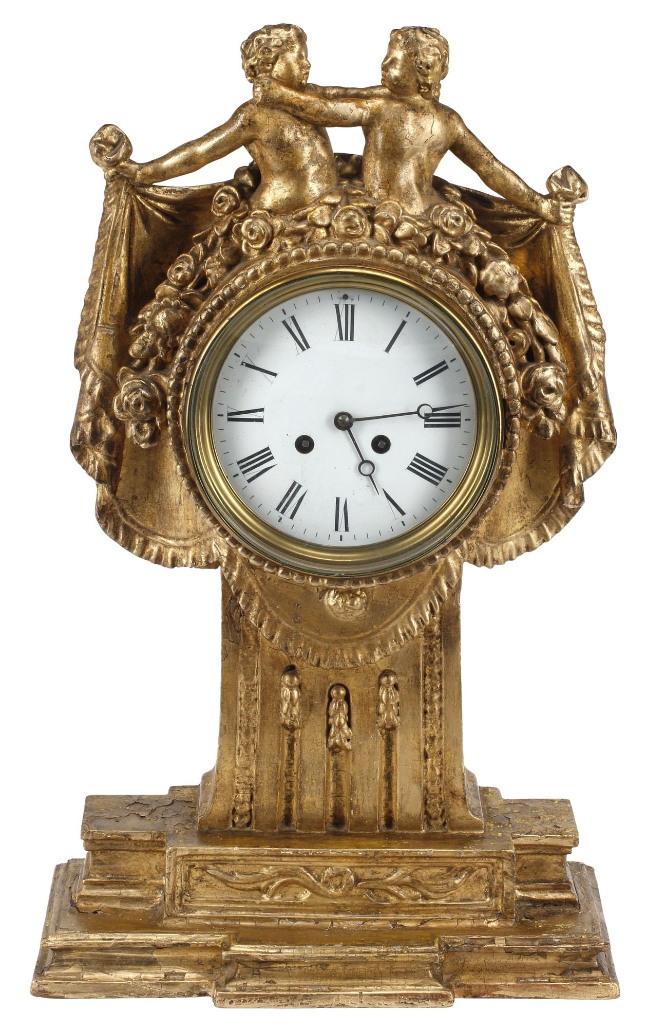 AUSTRIAN CARVED GILTWOOD FIGURAL CHERUB MANTEL CLOCK (1 of 5)