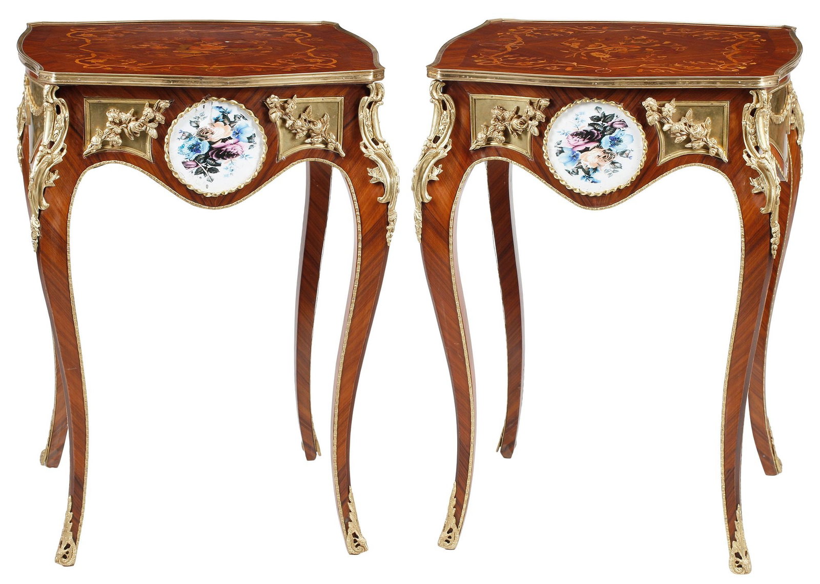 (2) LOUIS XV STYLE ORMOLU & PORCELAIN MOUNTED SQUARE SIDE TABLES (1 of 6)