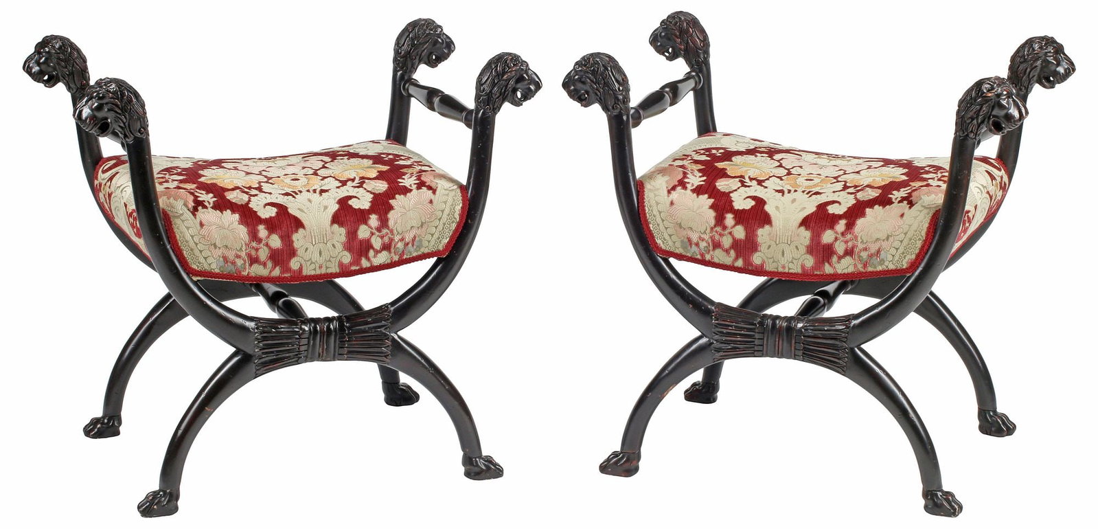 (2) NEOCLASSICAL STYLE 'LION MASK' EBONIZED CURULE BENCHES (1 of 5)