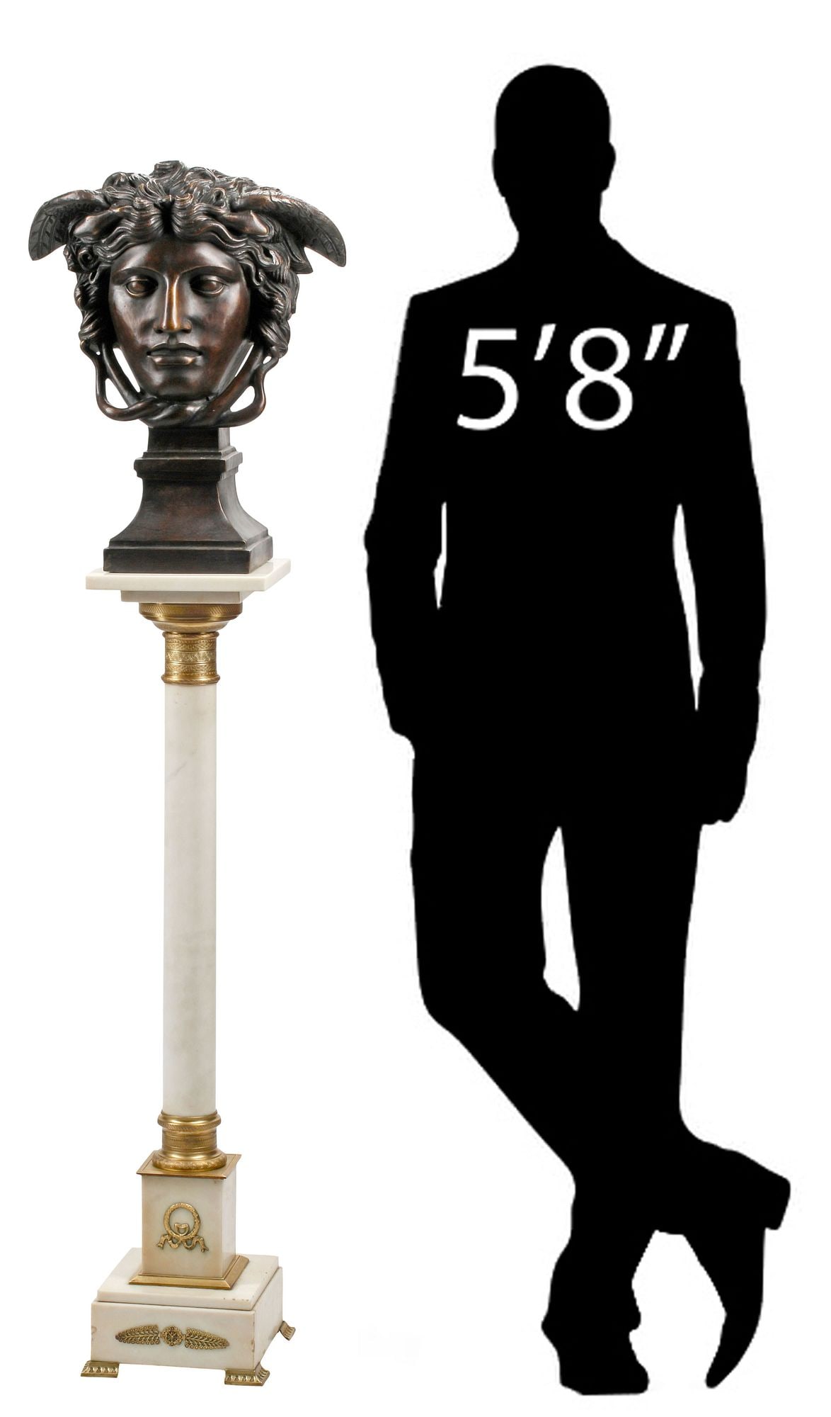 CLASSICAL STYLE BRONZE BUST OF MEDUSA ON MARBLE PEDESTAL, 63"H (1 of 7)