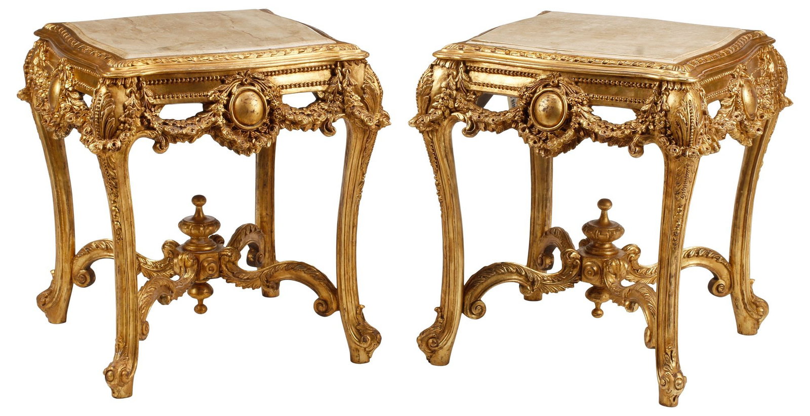 (2) ROCOCO STYLE MARBLE-INSET GILTWOOD SIDE TABLES (1 of 6)